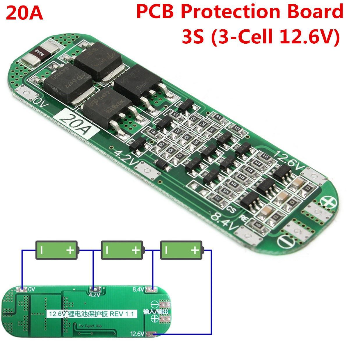 3S 20A Li-ion Lithium Batterie 18650 Ladegert PCB BMS 12-6V Cell Schutz Board