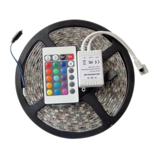 Waterproof LED strip 3528 RGB 5M Ribbon 300LED SMD + 24key IR Remote controller-DC 12V fexible IP65 unter RoboMall